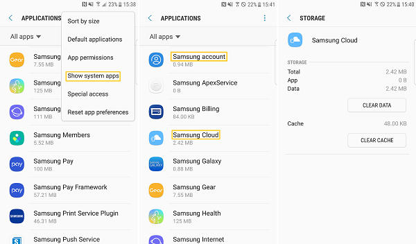 borrar caché de Samsung Cloud