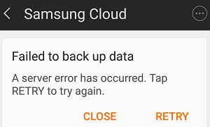error al respaldar datos en Samsung Cloud