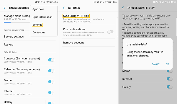 respaldar Samsung en Samsung Cloud con WiFi