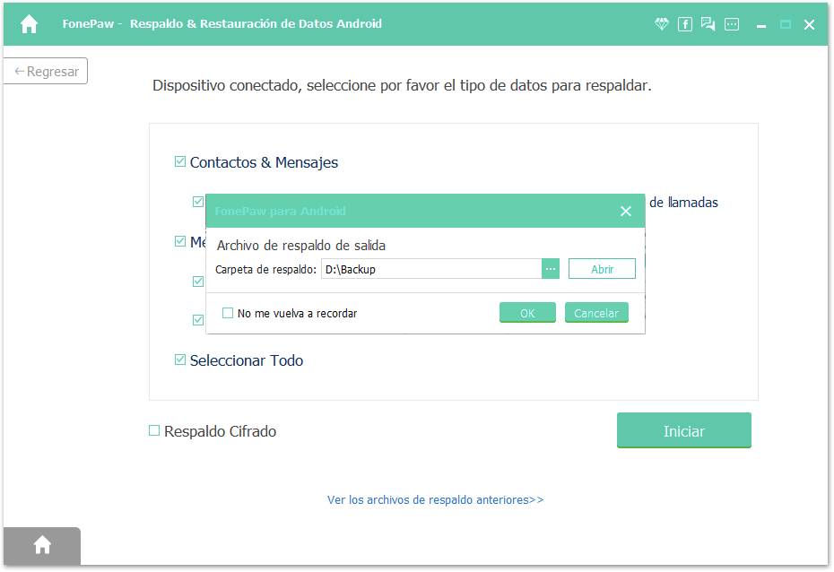 establecer ruta para respaldar WIKO