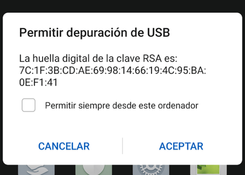 Permitir depuración USB