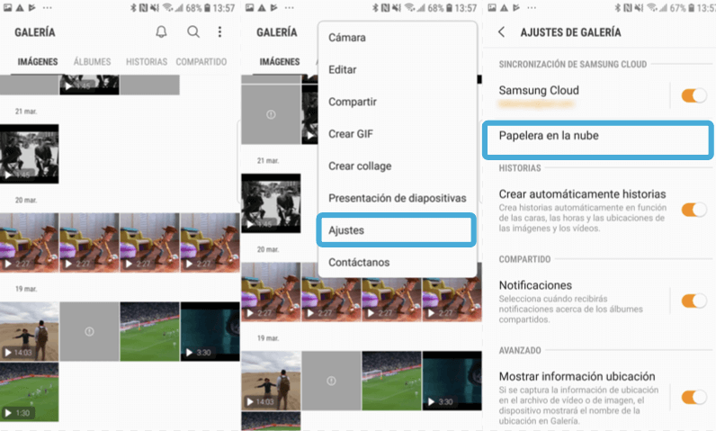 recuperar fotos de Papelera de Samsung Cloud