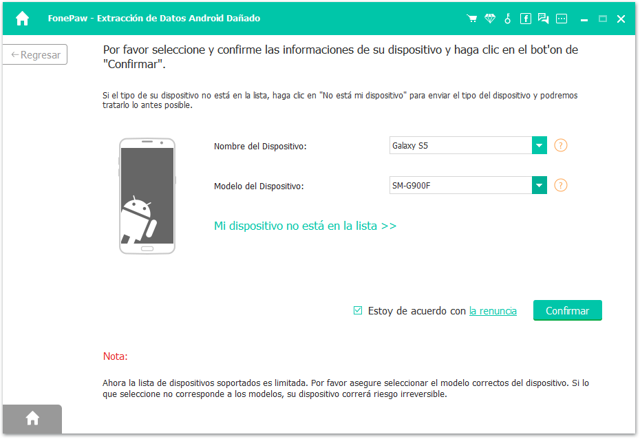 Confirmar informaciones del dispositivo