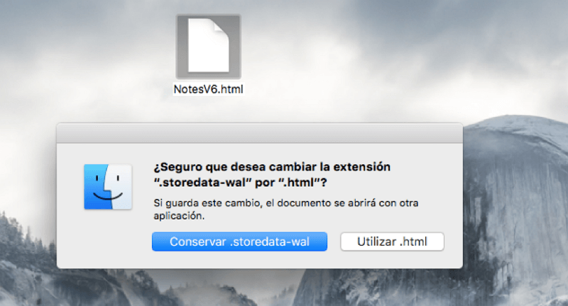 cambiar extensión de archivos de notas en Mac