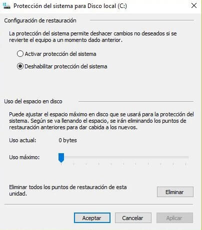 configurar la restauración del sistema