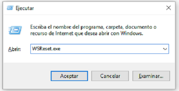 ejecutar WSReset.exe