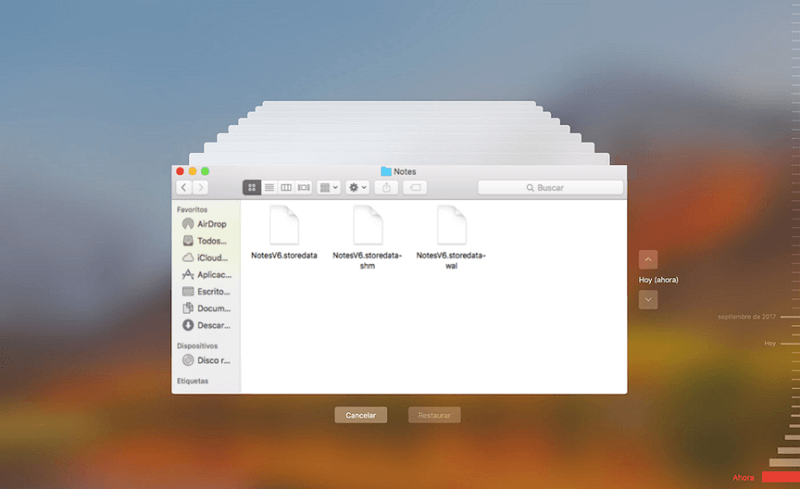 recuperar notas borradas con Time Machine Mac