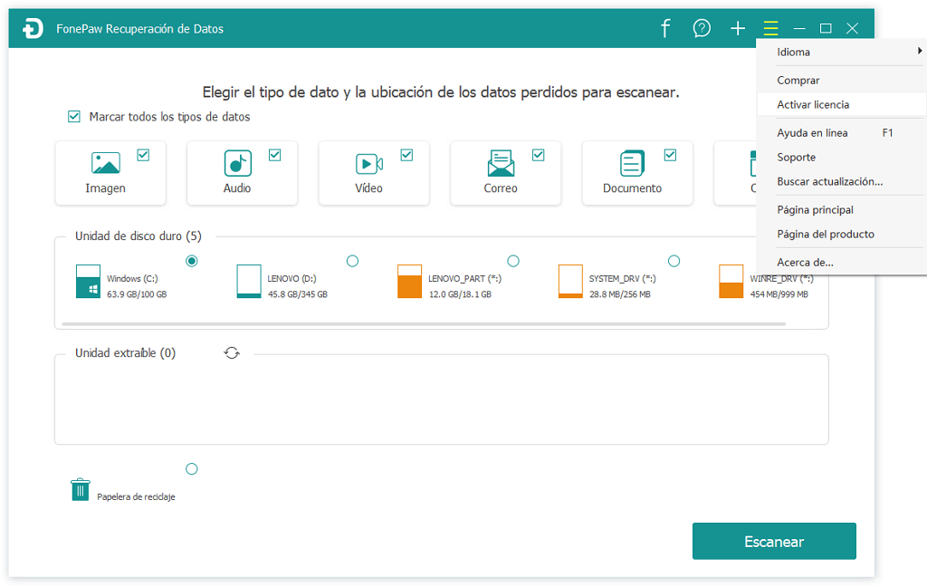 registrar en recuperación de datos