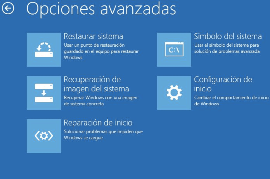 restaurar sistema en opciones avanzadas de Windows