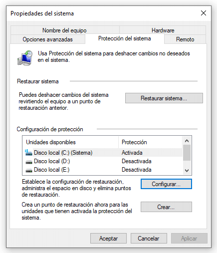 restaurar sistema de Windows