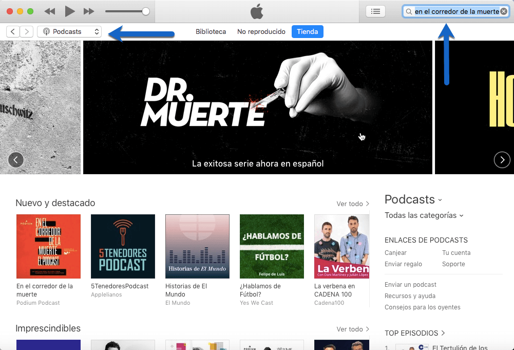 buscar podcasts en tienda de iTunes