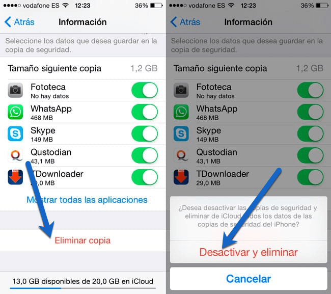 desactivar y eliminar copia de seguridad iPhone