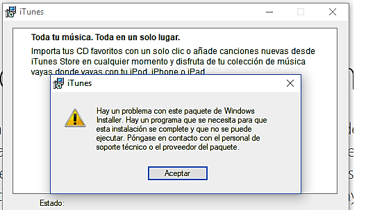 Hay un problema con este paquete de Windows installer