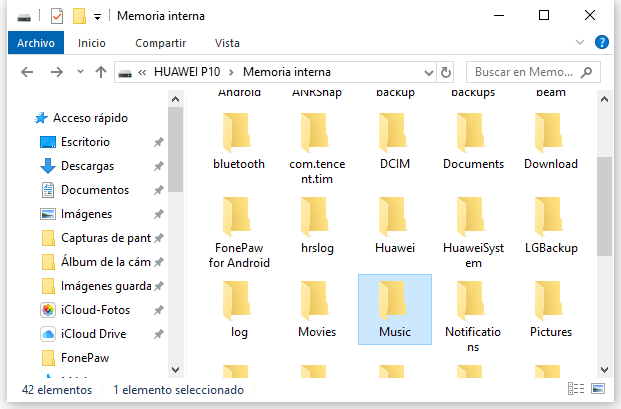 Carpeta Música en Huawei