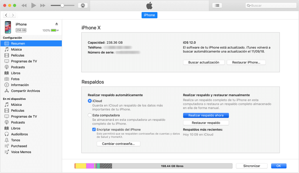 hacer copia de seguridad de iPhone en iTunes