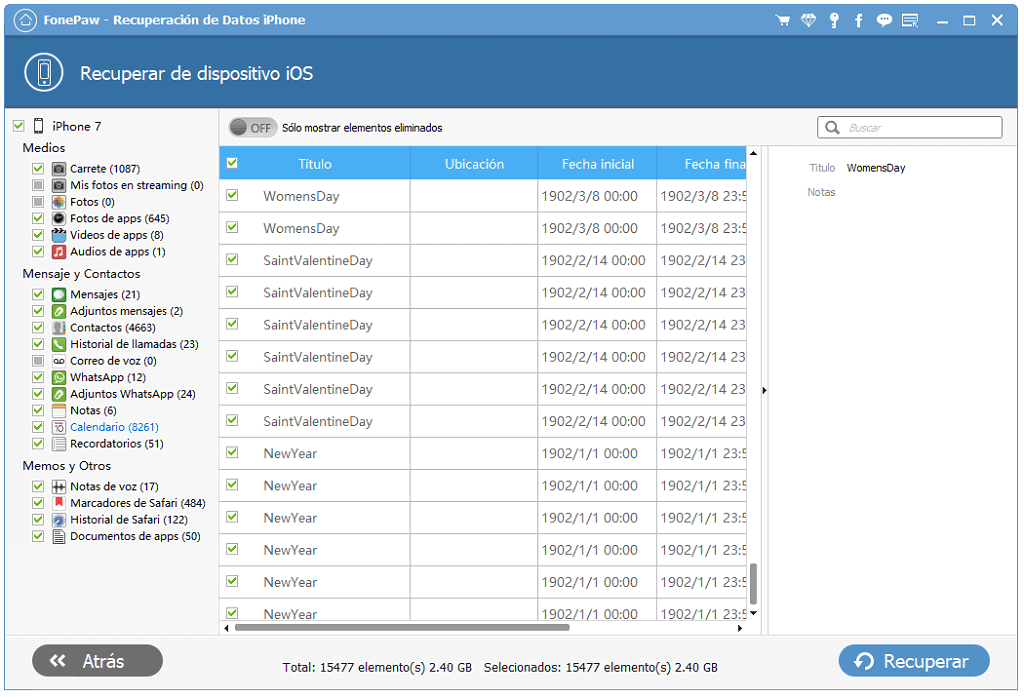 previsualizar canlendarios eliminados