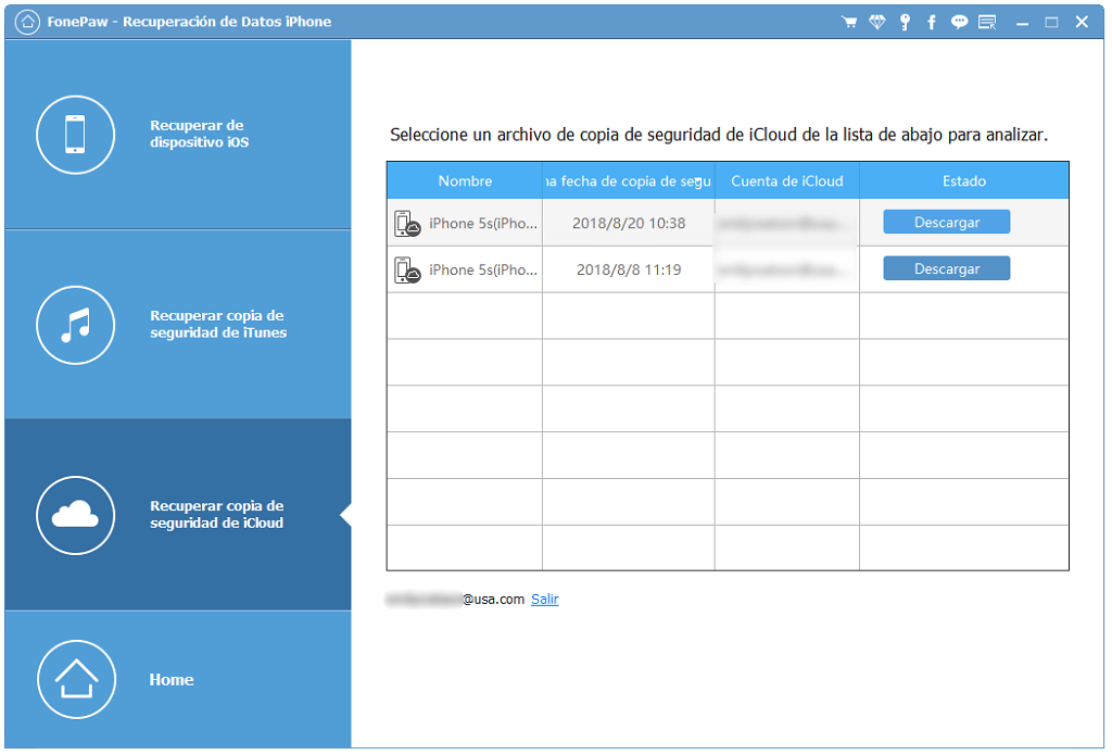 descargar archivos de respaldo de iCloud