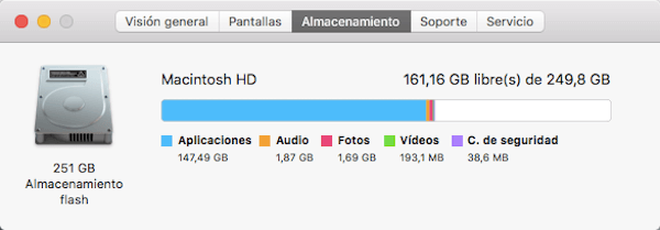 almacenamiento de Mac