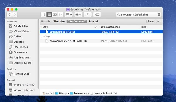 borrar el archivo de preferencia ayudando acelerar safari mac 