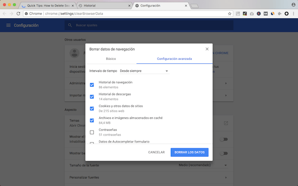 Borrar historial de Chrome