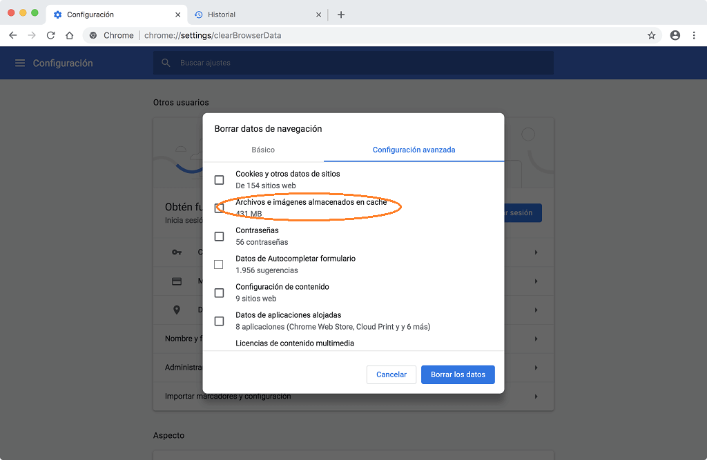 limpiar Caché de Chrome en Mac