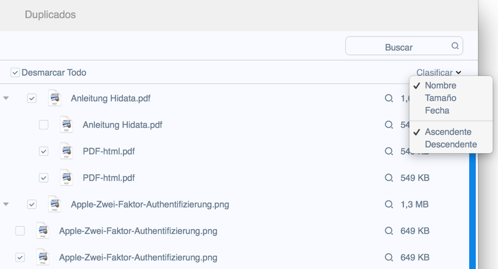 clasificar duplicados encontrados en Mac