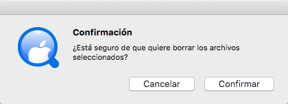 confirmar la selección de eliminar los archivos