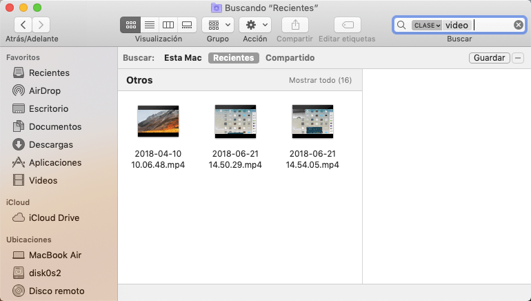 eliminar vídeos en Finder