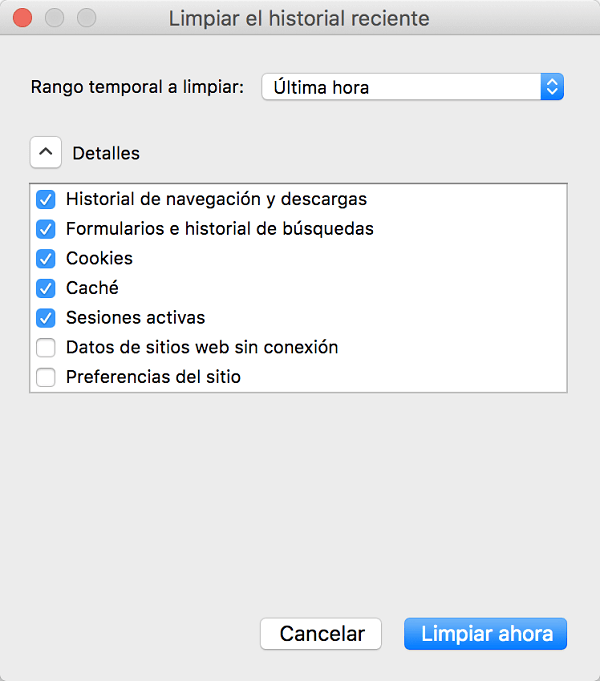 limpiar historial de Firefox en Mac