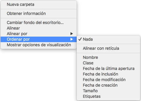 Organizar los archivos manualmente en Mac