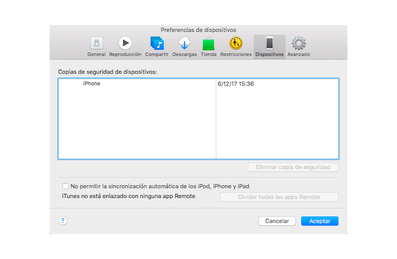 preferencia de dispositivo iTunes