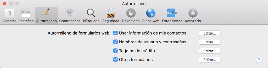 borrar autorrelleno de Safari en Mac