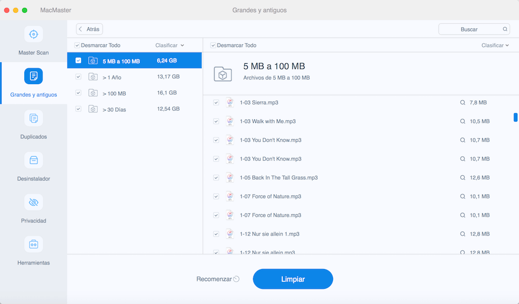 Aplicación mac para encontrar archivos de gran tamaño en