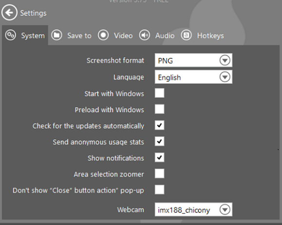 ajustar las configuraciones de Incecram