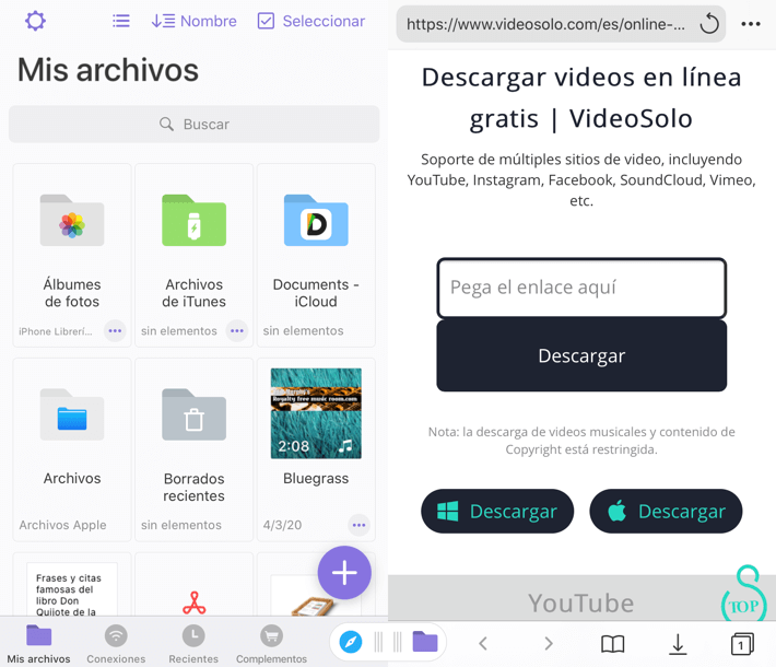 Ir al Descargador Videosolo en la Documents App