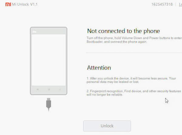 conectar dispositivo Mi Flash Unlock Tool