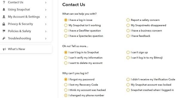 contactar Snapchat para desbloquear cuenta