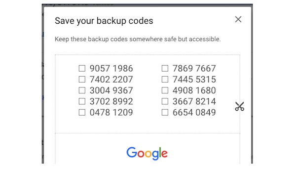 Guardar código de backup gmail