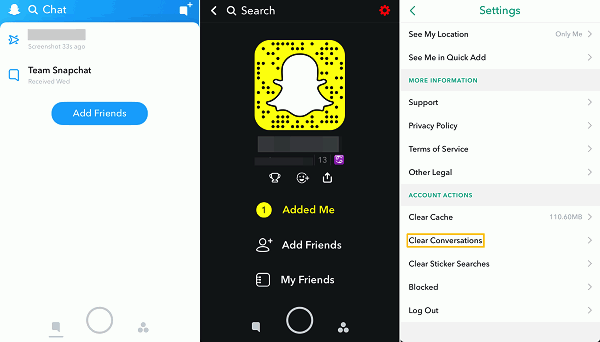 borrar conversación si no carga Snapchat