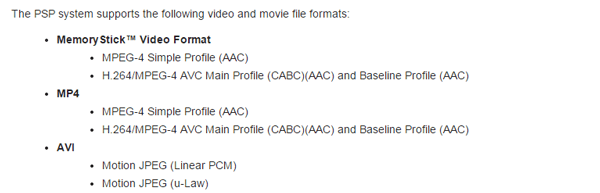 Formatos compatibles para PSP