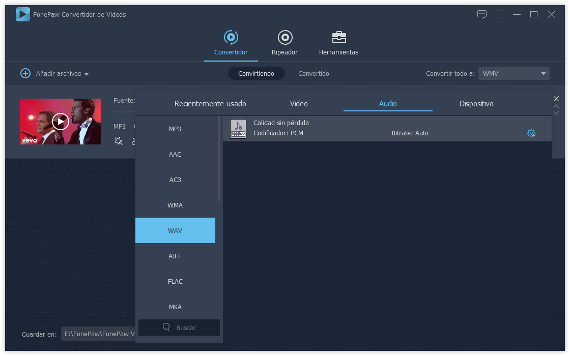 WAV como formato de salida